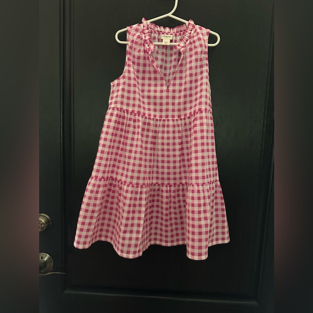 J. Crew Factory Pink Gingham Sleeveless Tiered swimsuit coverup